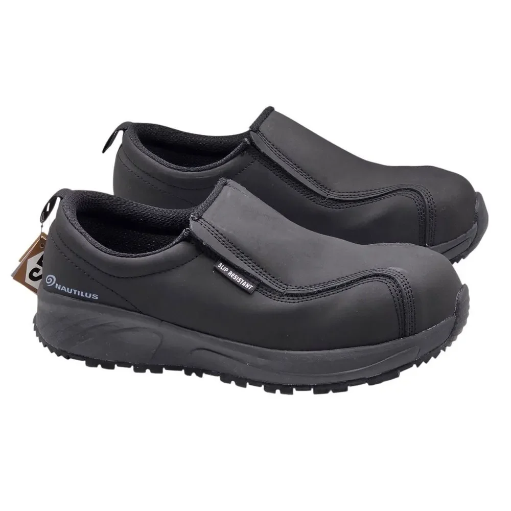 Nautilus N2531 Women's Black Safety Shoes 9.5M Guard Slip‎ On Metal Free Leather
